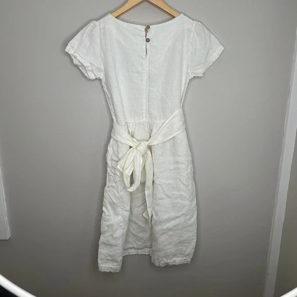 Simply Grey White‎ Linen Blend Dress Belted Pockets Casual Summer Womens XS